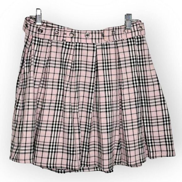 Hot Topic Women's Pink Plaid Pleated Mini Skirt w Matching Belt size Medium NWT - Picture 3 of 5
